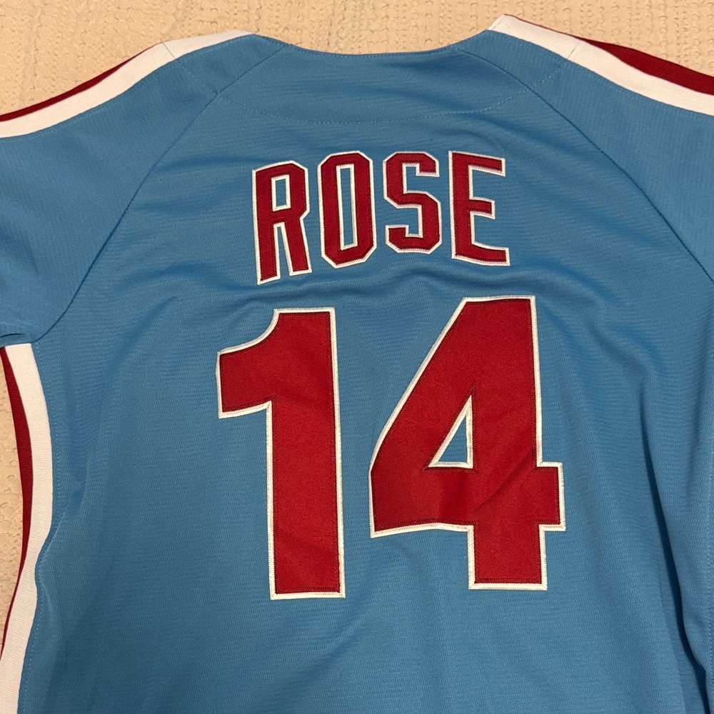 Mitchell & Ness Light Blue Philadelphia Phillies Pete Rose Jersey (1980) M - Picture 6 of 6